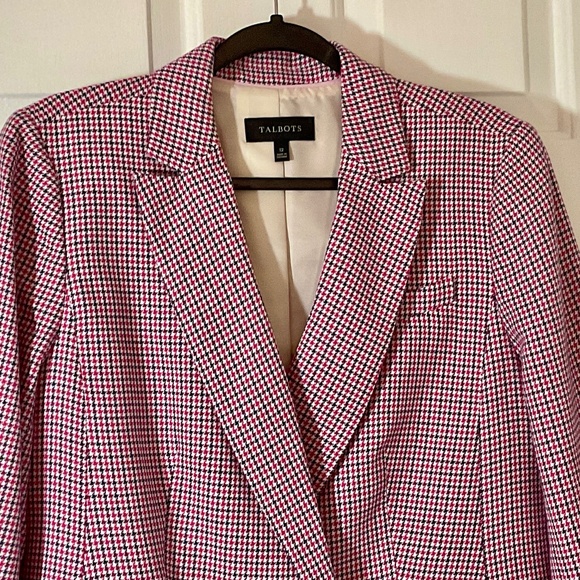 Talbots Pink, Black and Ivory Plaid Double Breasted Blazer - NWOT - Picture 1 of 15